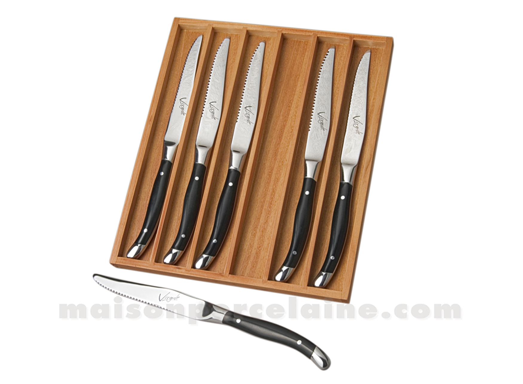 COUTEAU STEAK VIRGULE NOIR AMEFA BOITE DE 6 Maison de la Porcelaine