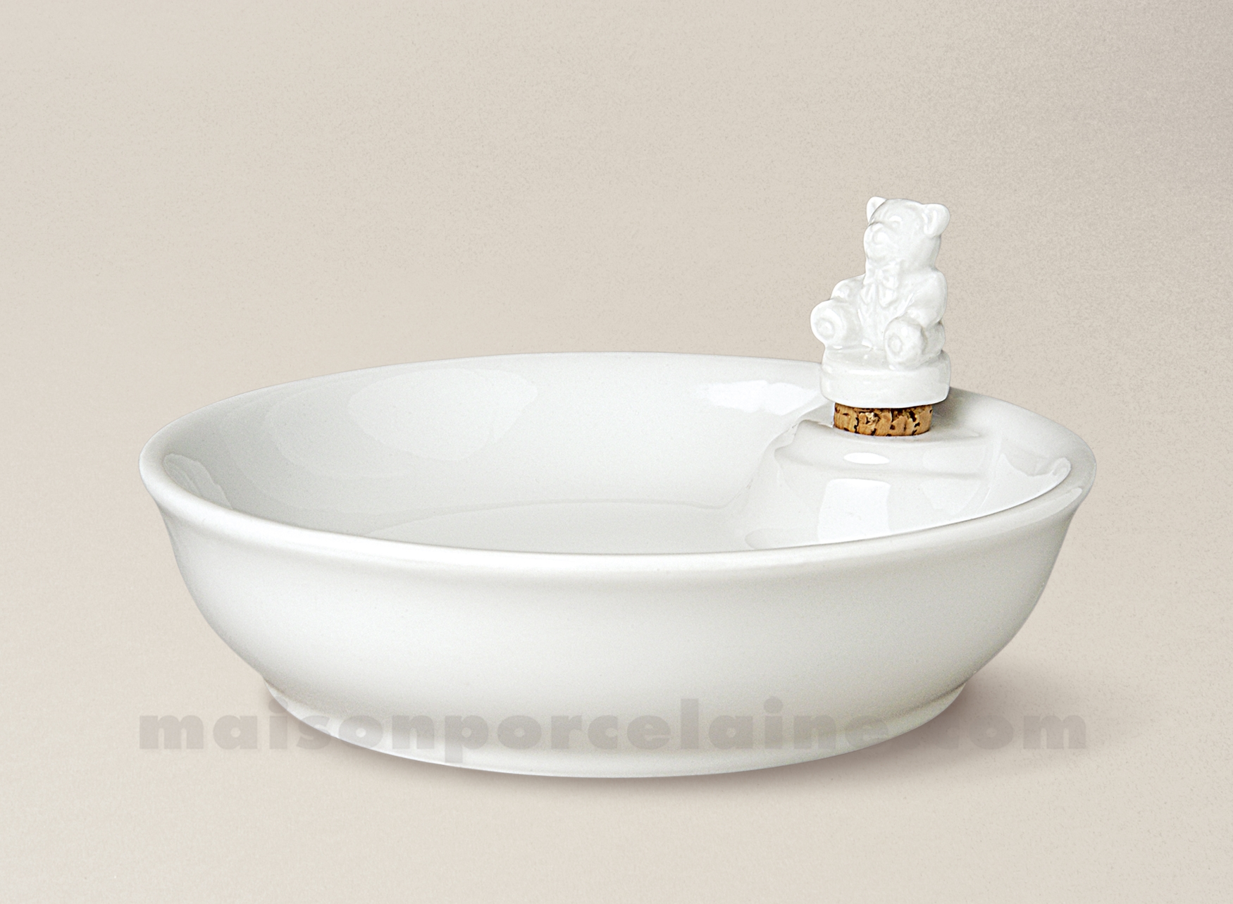 ASSIETTE CHAUFFANTE PORCELAINE BLANCHE OURSON 17X4 - Maison de la Porcelaine