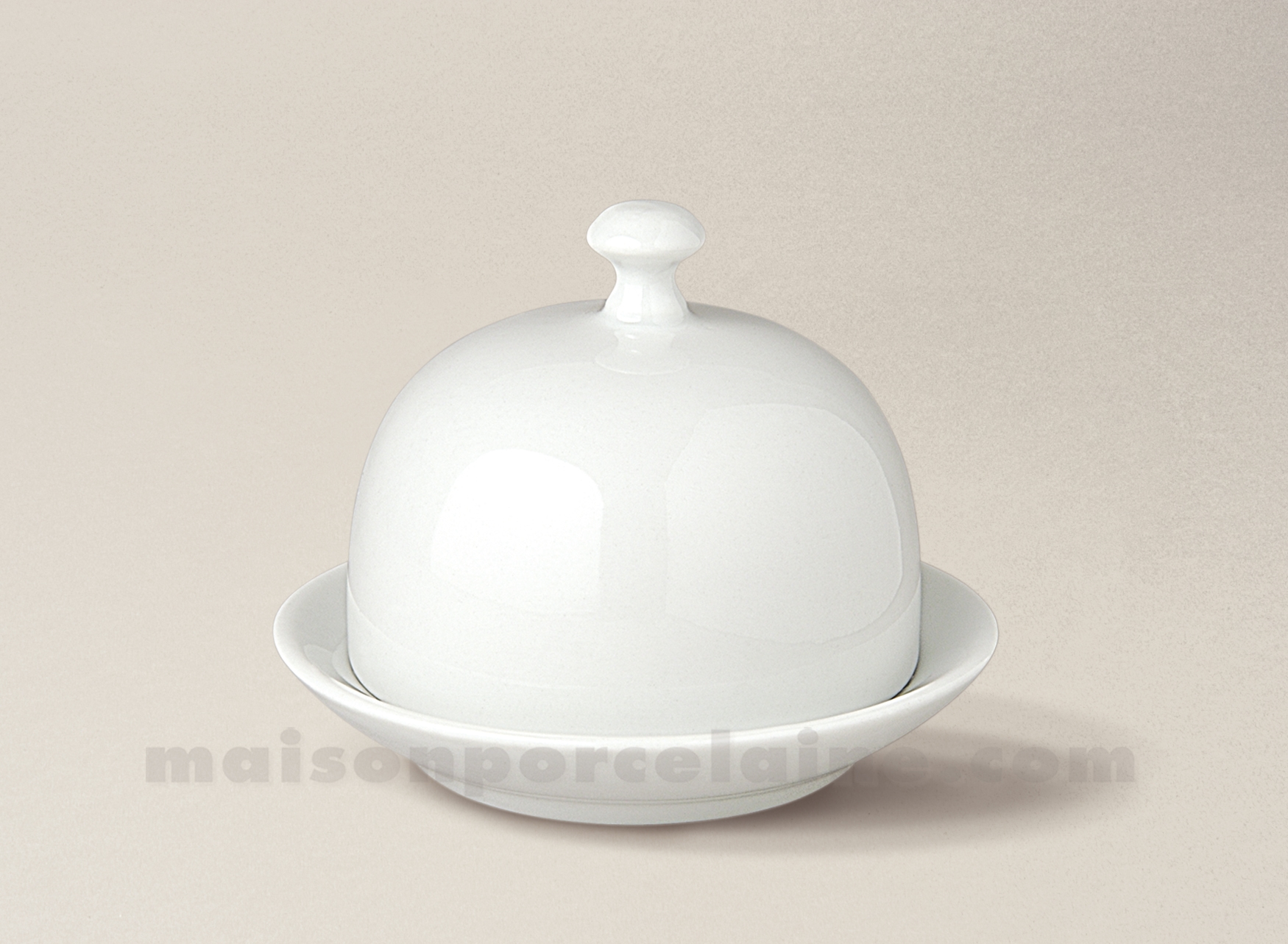 BEURRIER INDIVIDUEL PORCELAINE BLANCHE CLOCHE ROND 7X9 - Maison de