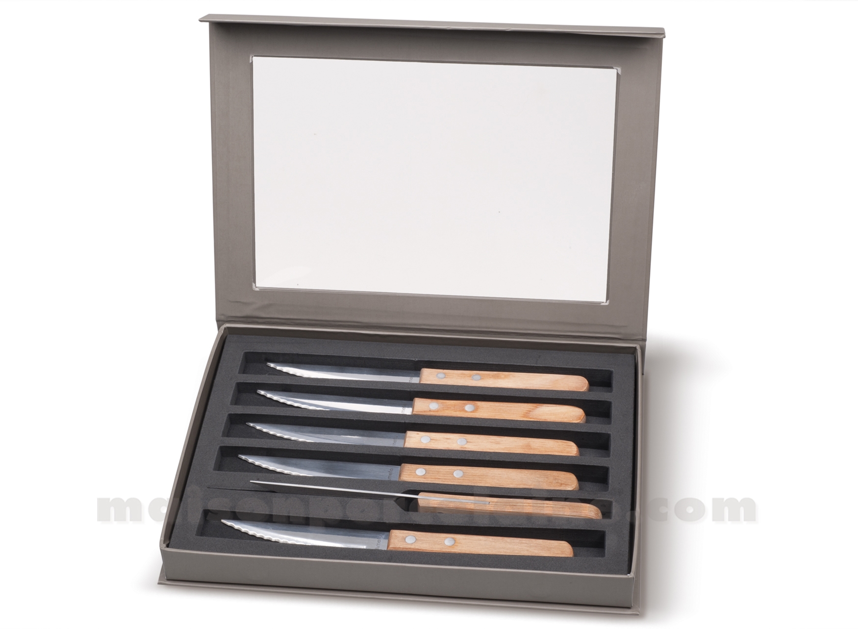 Couteau à steak manche bois en inox finition miroir 23cm - Lot de