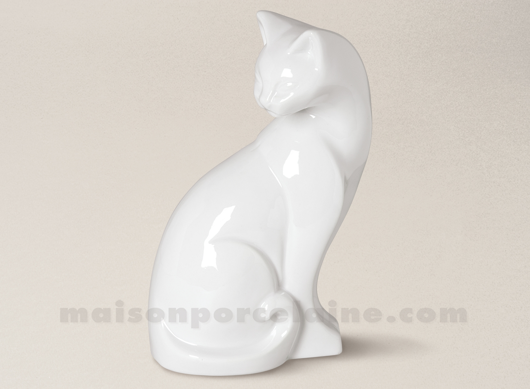 FIGURINE CHAT PORCELAINE BLANCHE 21,5X11,5CM - Maison de la Porcelaine