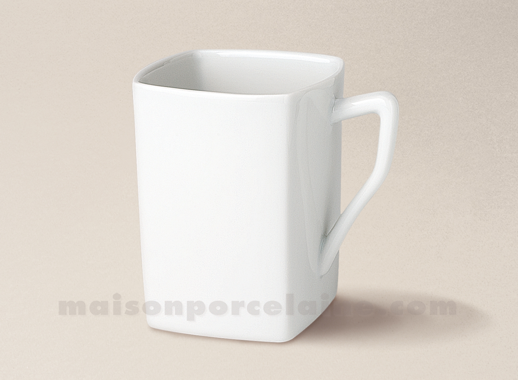 Porcelaine de Limoges, ensemble mug carré et plateau blanc émaillé