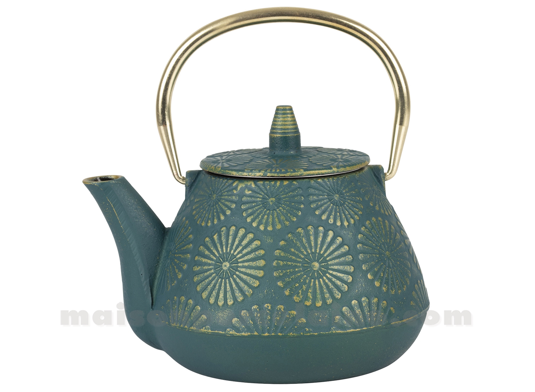 THEIERE FONTE - HAUTE AVEC FILTRE LOTUS EMERAUDE+DORÉ 1L -17X13XH13CM -  Maison de la Porcelaine