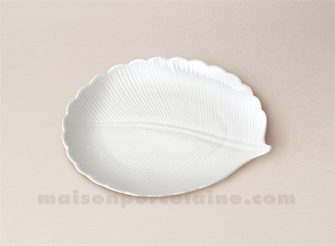 ASSIETTE FEUILLE LIMOGES PORCELAINE BLANCHE PM 17,5X14