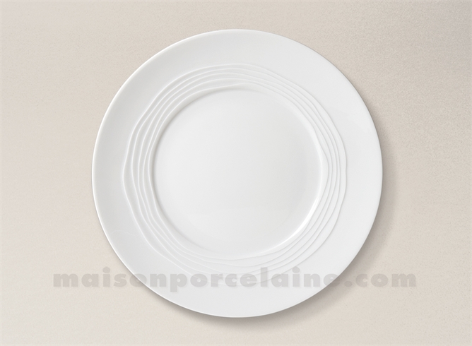 ASSIETTE PLATE LIMOGES PORCELAINE BLANCHE ONDE GRAVEE D27.5