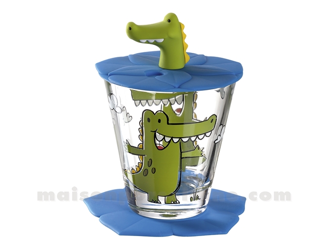 BAMBINI - VERRE + DESOUS ET COUVERCLE SILICONE - CROCODILE