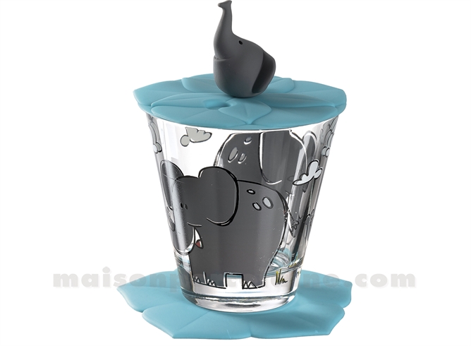 BAMBINI - VERRE + DESOUS ET COUVERCLE SILICONE - ELEPHANT