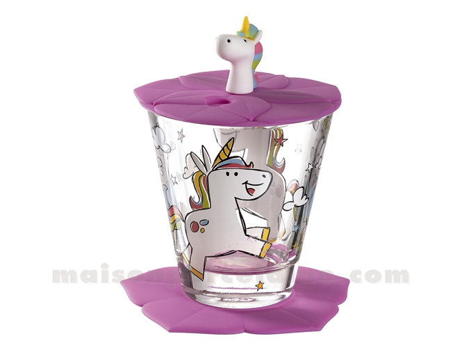 BAMBINI - VERRE + DESOUS ET COUVERCLE SILICONE - LICORNE