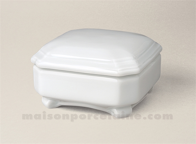 BOMBONNIERE LIMOGES PORCELAINE BLANCHE CARREE PIEDS GM 10X10