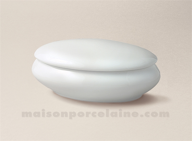 BOMBONNIERE LIMOGES PORCELAINE BLANCHE OVALE BOMBEE N°2 13X8