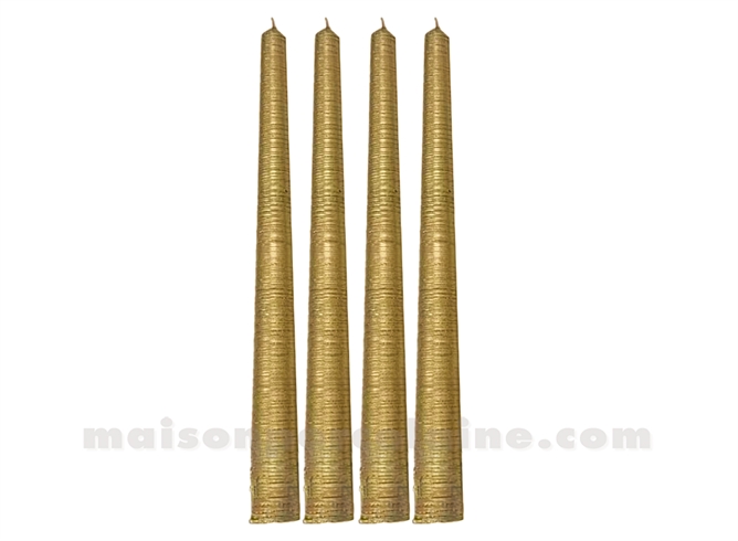 BOUGIES LONGUES FLAMBEAUX DORÉS STRIÉES - SET DE 4 D2,1 H25CM