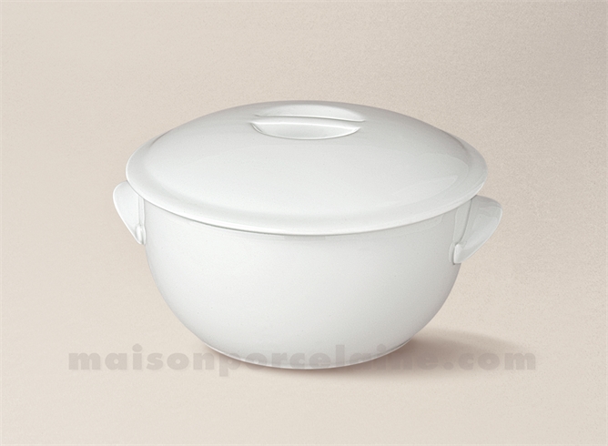 CASSEROLE RONDE OREILLES+COUVERCLE PORCELAINE BLANCHE A FOUR 17X9 60CL