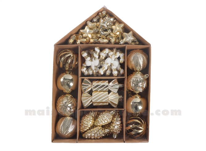 COFFRET BOULES NOËL BLANC DORÉ L23,5 P6 H34CM