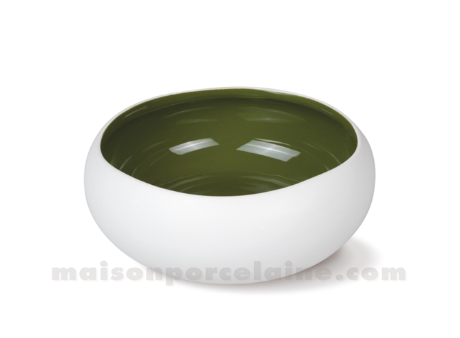 COUPELLE GRES MEDARD DE NOBLAT OSLO OLIVE BRILLANT / DOS ECRU MAT 12 CM