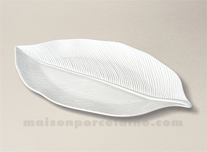 FEUILLE PALME LIMOGES PORCELAINE BLANCHE GM 30X18