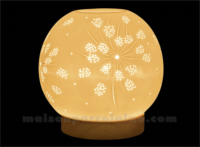 LAMPE BISCUIT PORCELAINE - AROMATIQUE BOULE FLEUR D17XH16.5CM