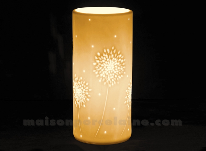 LAMPE BISCUIT PORCELAINE - CYLINDRE VEGETAL PM D11XH24CM-E14-25W