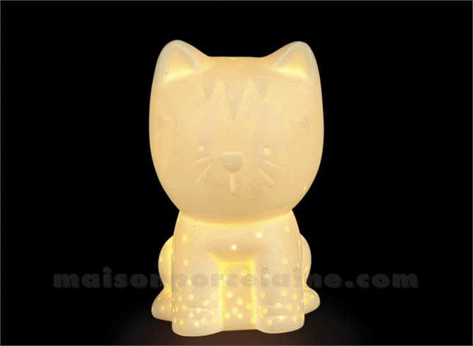 LAMPE BISCUIT PORCELAINE - LED MINI  - CHATON BLC 9X13XH14