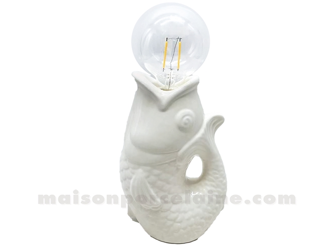 LAMPE LED POISSON BLANC À PILES L13,5 P8,2 H27CM