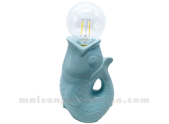 LAMPE LED POISSON BLEU GIVRÉ À PILES L13,5 P8,2 H27CM