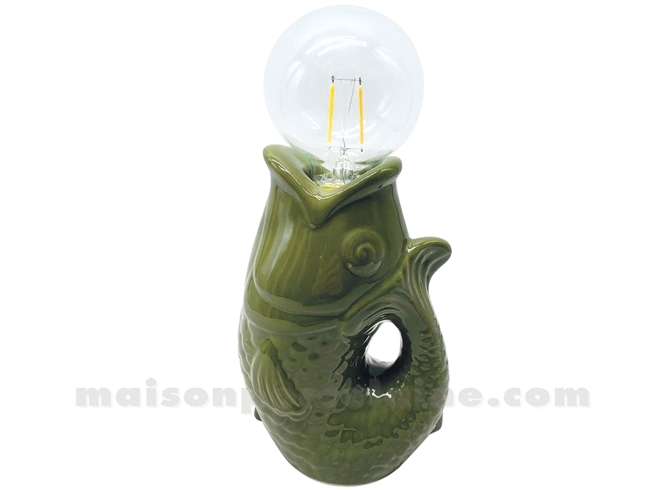 LAMPE LED POISSON KAKI À PILES L13,5 P8,2 H27CM