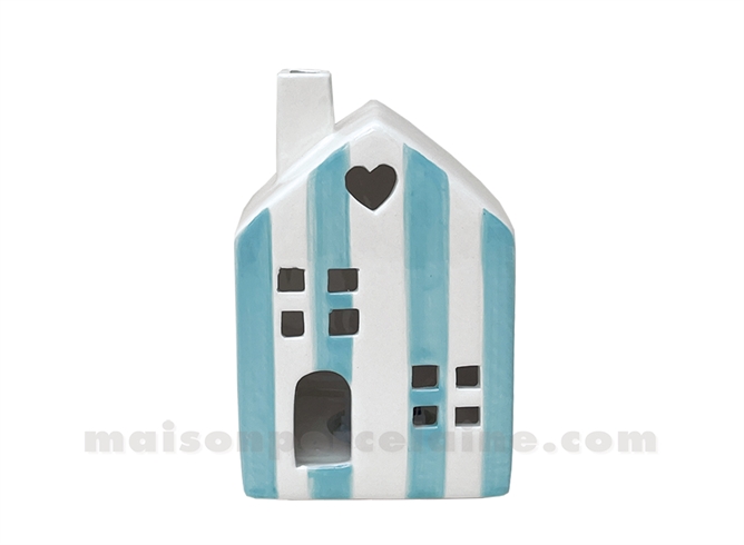 MAISONNETTE LUMINEUSE RAYÉ BLEU GIVRÉ LED À PILES D7 H10CM