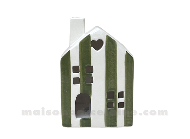 MAISONNETTE LUMINEUSE RAYÉ KAKI LED À PILES D7 H10CM