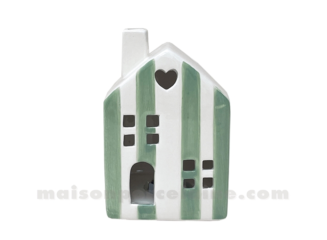 MAISONNETTE LUMINEUSE RAYÉ MATCHA LED À PILES D7 H10CM