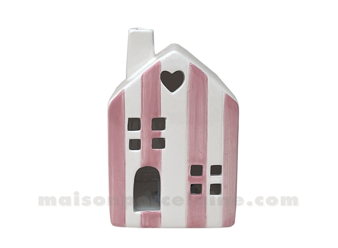 MAISONNETTE LUMINEUSE RAYÉ ROSE LED À PILES D7 H10CM