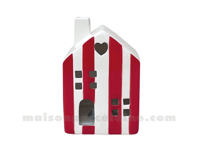 MAISONNETTE LUMINEUSE RAYÉ ROUGE LED À PILES D7 H10CM