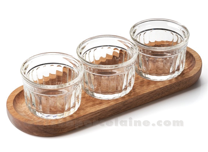 MISE EN BOUCHE DELICE - SET/ 3 VERRINE 10CL+SUPPORT BOIS - BOITE CADEAU