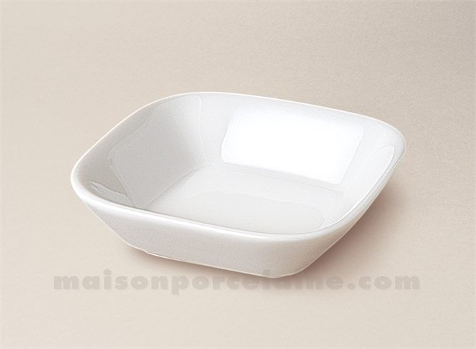 MISE EN BOUCHE PORCELAINE BLANCHE CARREE CREUSE BORD ARRONDI 7X7