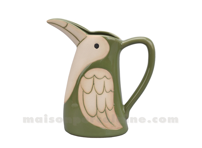 OISEAU VERT - PICHET DÉCORATIF L18 P8 H19CM