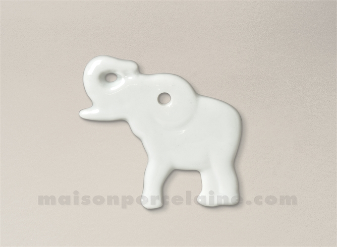 PENDENTIF/MEDAILLON PORCELAINE BLANCHE A PEINDRE ELEPHANT 5X4X4.5