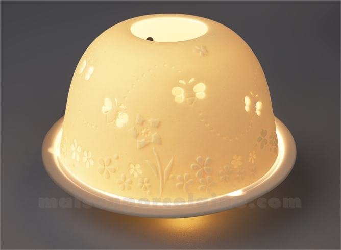 PHOTOPHORE LITHOPHANIE BISCUIT DE PORCELAINE AJOUREE ABEILLES