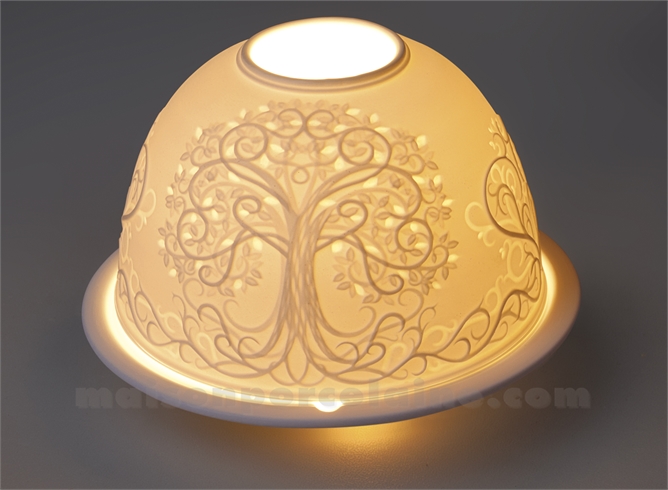PHOTOPHORE LITHOPHANIE BISCUIT DE PORCELAINE ARBRE DE VIE