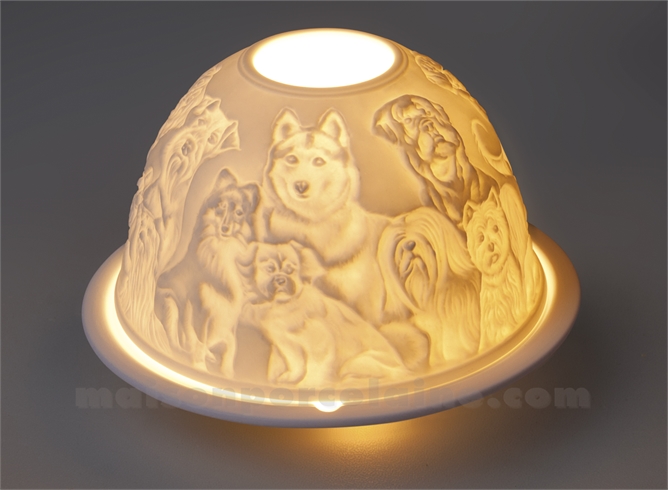 PHOTOPHORE LITHOPHANIE BISCUIT DE PORCELAINE CHIENS ET CHATS