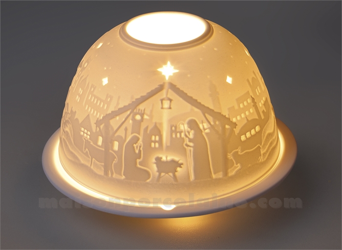 PHOTOPHORE LITHOPHANIE BISCUIT DE PORCELAINE CRECHE