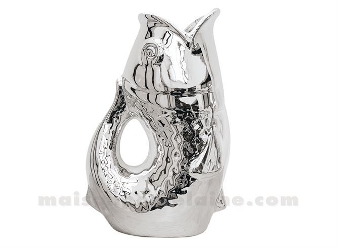 PICHET VASE POISSON GM ARGENTÉ L16,5 P11 H25,3CM