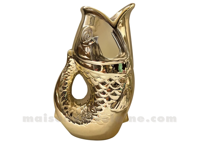 PICHET VASE POISSON GM DORÉ L16,5 P11 H25,3CM