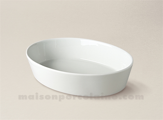 PLAT A FOUR OVALE SABOT INDIVIDUEL PORCELAINE BLANCHE 3 TOQUES 19X12.5