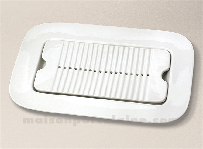 PLAT ASPERGES PORCELAINE BLANCHE UNI AVEC GRILLE 32X20