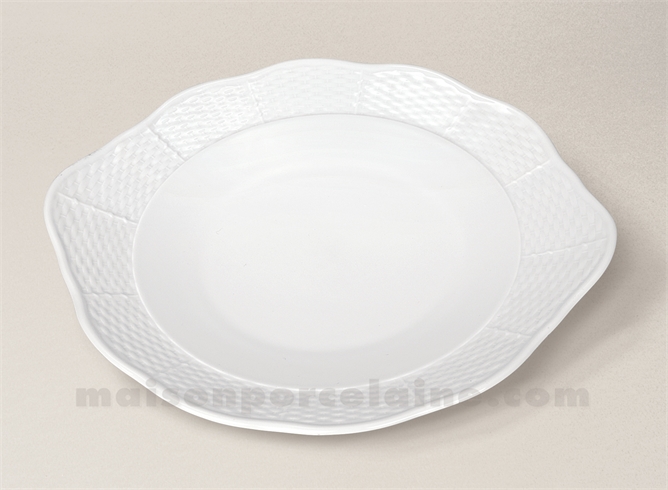 PLAT GATEAU PORCELAINE BLANCHE NATACHA ANSES D27X24.5