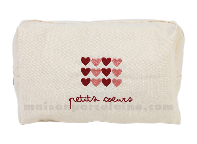 POCHETTE BRODÉE PETITS CŒURS GM 28X16,5CM