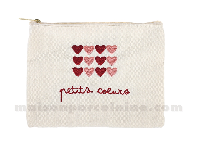 POCHETTE BRODÉE PETITS CŒURS PM 20X15CM