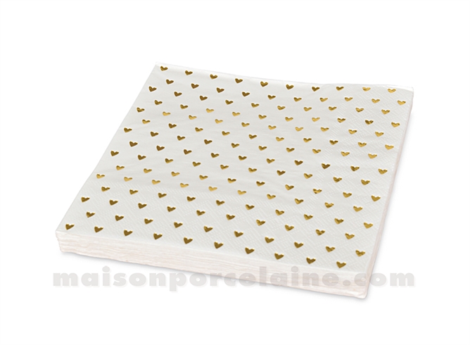 SERVIETTE PAPIER CARRÉES COEUR DORE 20PCS