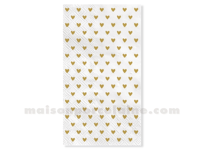 SERVIETTE PAPIER RECTANGLE CŒUR DORÉ X15