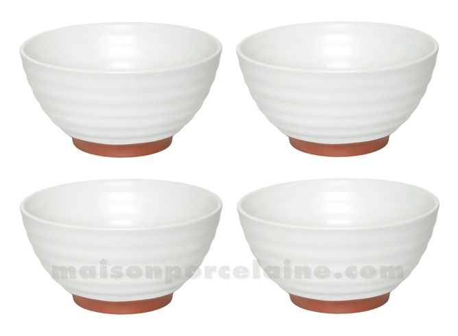 SET 4 BOLS A RAMEN 110CL GRES MEDARD DE NOBLAT FUJI D18 X9 CM BLANC/TERRA COTTA