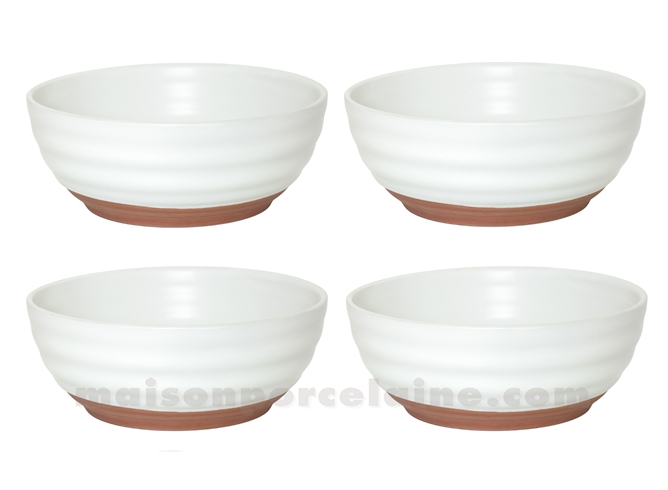 SET 4 POKE BOWL 100CL GRES MEDARD DE NOBLAT FUJI  D18.4 X7.1CM BLANC/TERRA COTTA