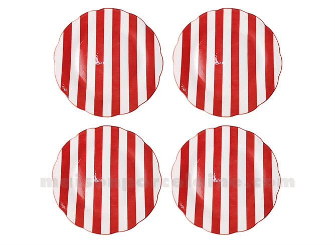 SET DE 4 ASSIETTES PLATE RIVIERA ROUGE D26,7CM